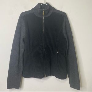 Bogner Black/Charcoal Virgin Wool & Suede Knit Full Zip Jacket Size large 12